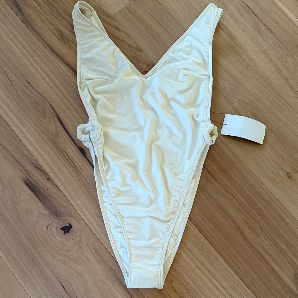 Classic V-Neck One-Piece Swimsuit in Cream